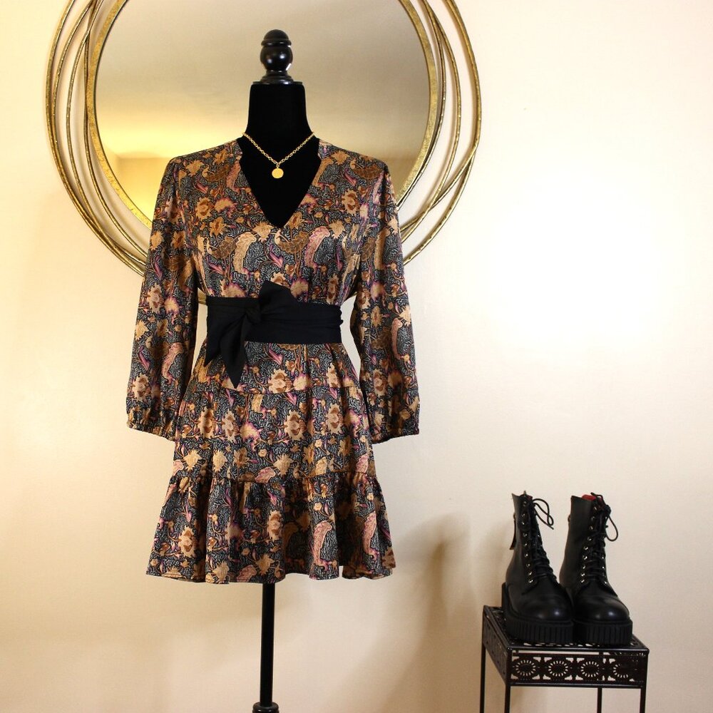 Satin Print Dress with Ruffle